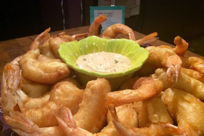 Camarones lampeados en cerveza