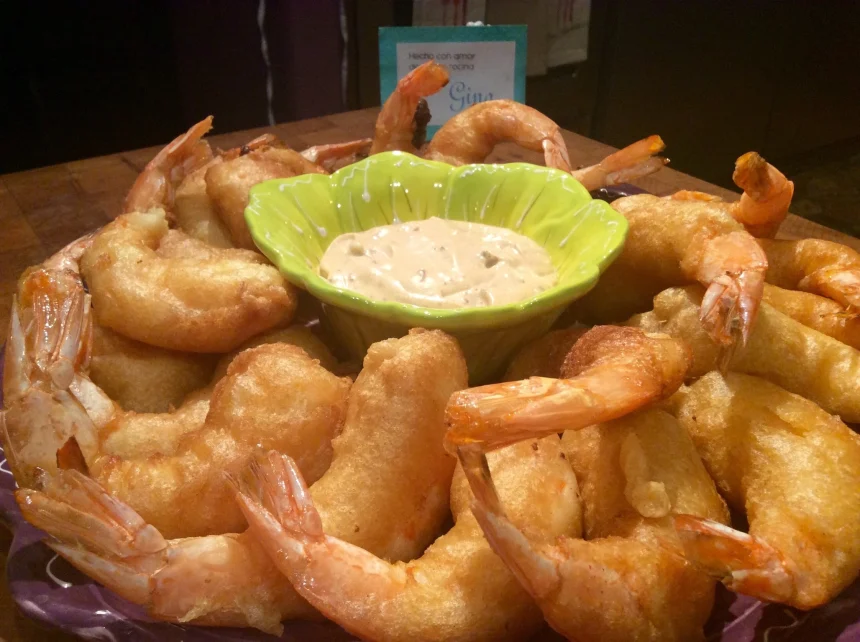 Camarones lampeados en cerveza