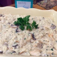 Risotto con champiñones y pollo