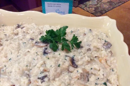 Risotto con champiñones y pollo