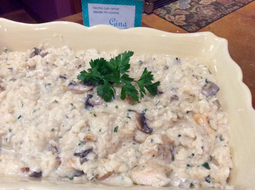 Risotto con champiñones y pollo