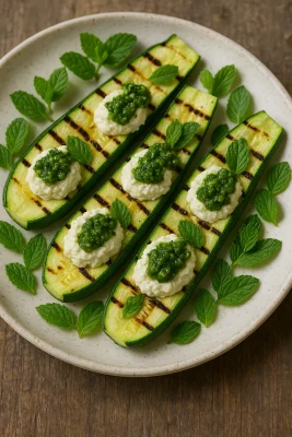 Calabacitas al grill con ricotta de almendras y pesto de menta 8 Calabacitas al grill con ricotta de almendras y pesto de menta