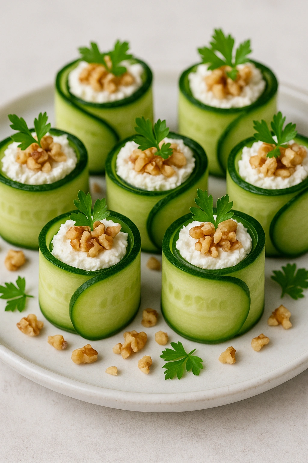 Cucumber Rolls with Goat Cheese and Walnut: a fresh and healthy delight