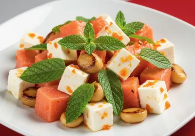 Ensalada de sandía, queso feta y menta con vinagreta de maracuyá 8 Ensalada de sandía, queso feta y menta con vinagreta de maracuyá