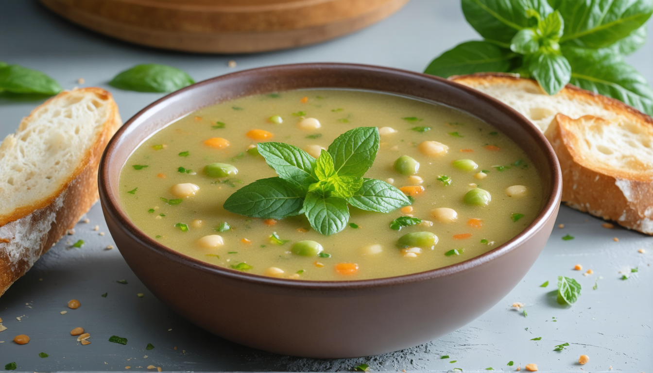 discover the delicious fava bean soup with fresh mint, a refreshing and healthy recipe that combines the flavor of tender fava beans with the aromatic touch of mint. perfect to enjoy any time of year, enrich your palate with this traditional dish full of freshness!