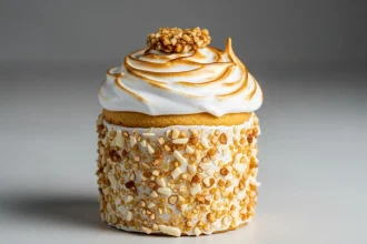 Suspiro limeño con crocante de almendra y merengue italiano