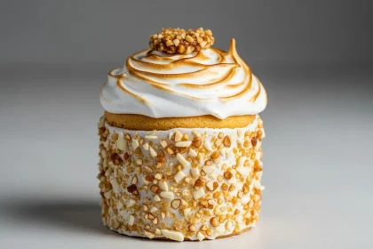 Suspiro limeño con crocante de almendra y merengue italiano