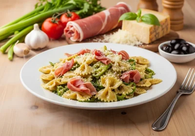 Ensalada Tibia de Farfalle con Espárragos, Prosciutto y Parmesano 8 Ensalada Tibia de Farfalle con Espárragos, Prosciutto y Parmesano