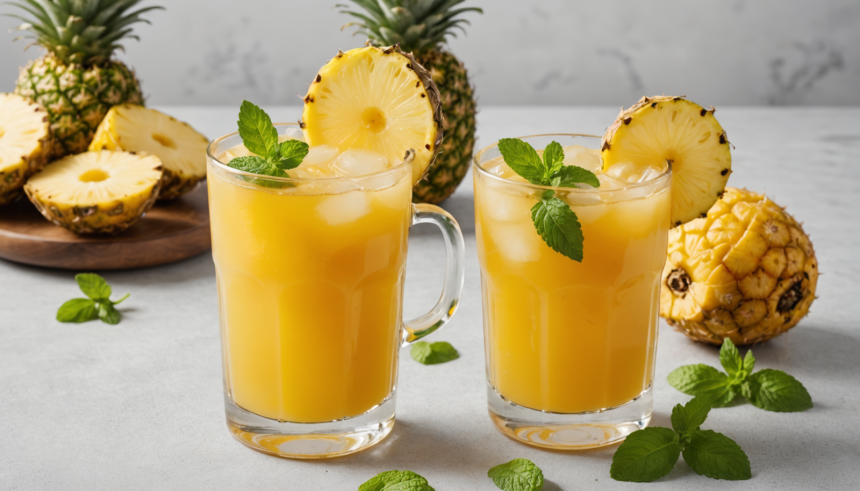 refresca tu día con esta deliciosa agua fresca de piña con jengibre y hierbabuena. disfruta de una bebida natural, llena de sabor tropical, ideal para cualquier ocasión. ¡sencilla de preparar y perfecta para compartir!