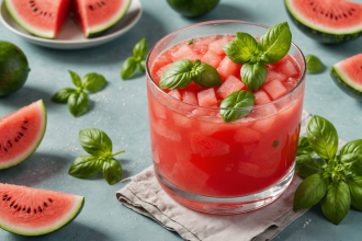 refresca tu día con esta deliciosa agua fresca de sandía, pepino y albahaca. una bebida natural, hidratante y llena de sabor, perfecta para disfrutar en cualquier ocasión.