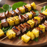 descubre el sabor exótico de nuestras brochetas tropicales de cerdo y piña. una mezcla perfecta de carne jugosa y frutas frescas, ideal para tus reuniones al aire libre o cenas especiales. ¡sencillas, rápidas y llenas de sabor!