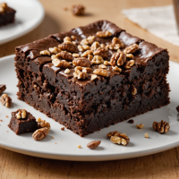 disfruta de un delicioso brownie de chocolate con un corazón fundido y un crujiente toque de nuez, ideal para los amantes del chocolate y los postres irresistibles.