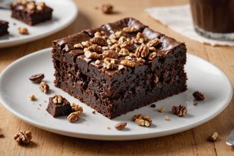 disfruta de un delicioso brownie de chocolate con un corazón fundido y un crujiente toque de nuez, ideal para los amantes del chocolate y los postres irresistibles.