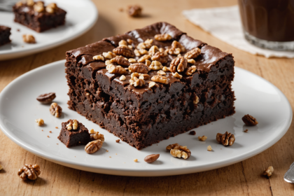 disfruta de un delicioso brownie de chocolate con un corazón fundido y un crujiente toque de nuez, ideal para los amantes del chocolate y los postres irresistibles.