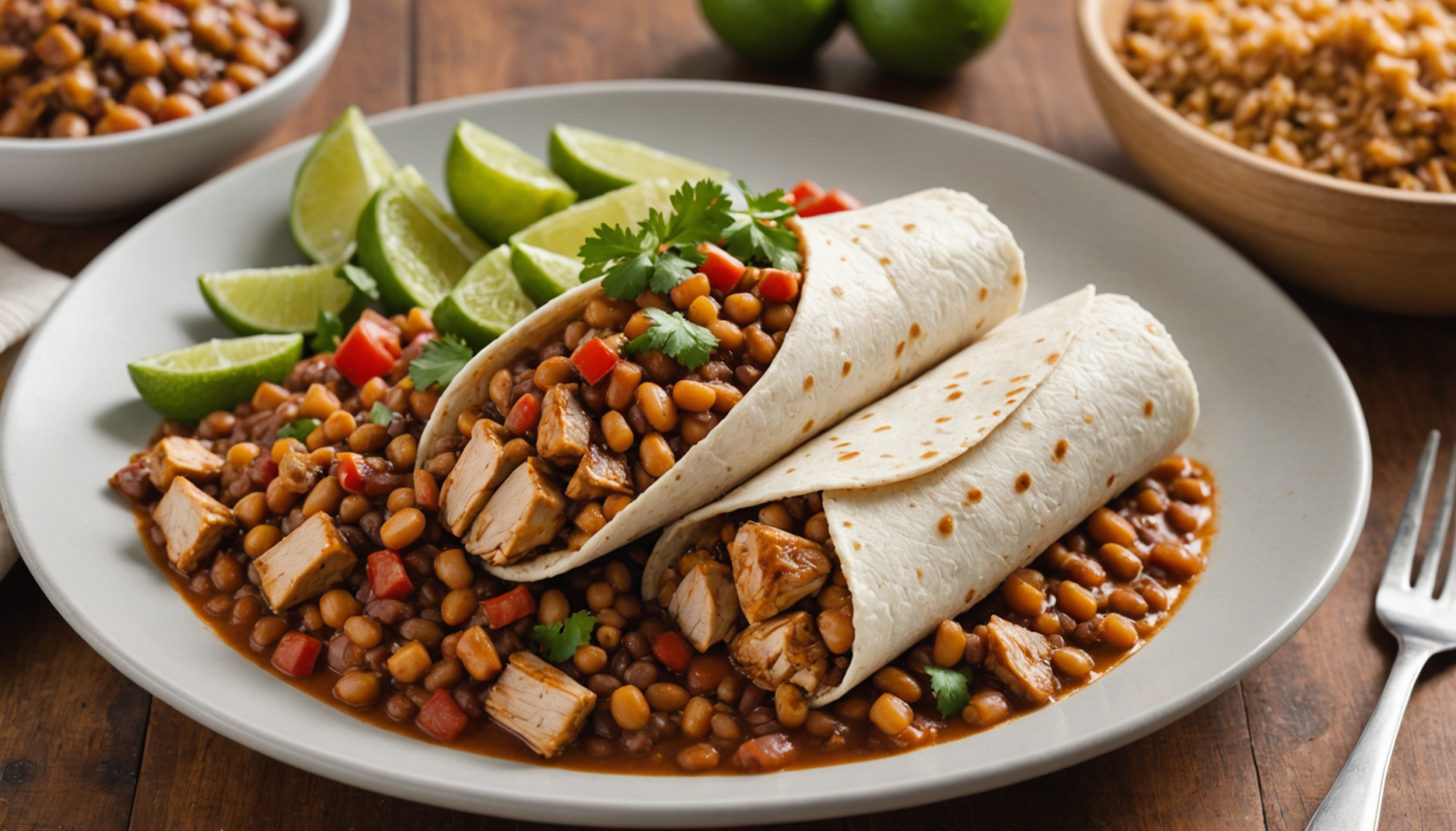 discover how to prepare delicious chicken and bean burritos, an easy and quick recipe to enjoy a Mexican dish full of flavor and nutrients. perfect for any occasion!