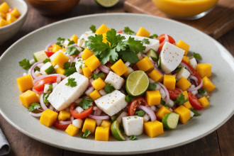 descubre cómo preparar un refrescante ceviche de pescado con jícama y mango, una receta fácil y llena de sabores tropicales para sorprender en tus reuniones. ¡ideal para los días calurosos!