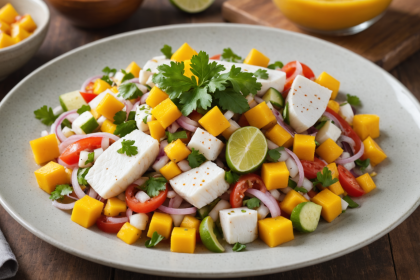 descubre cómo preparar un refrescante ceviche de pescado con jícama y mango, una receta fácil y llena de sabores tropicales para sorprender en tus reuniones. ¡ideal para los días calurosos!
