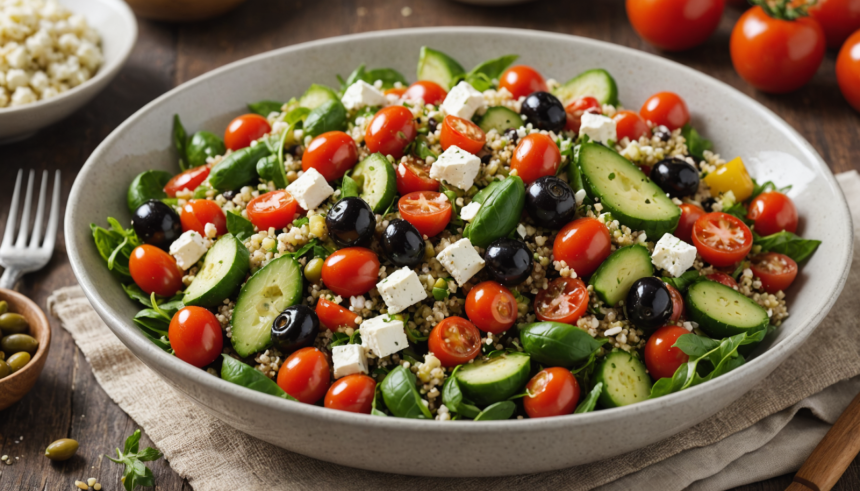 descubre cómo preparar una deliciosa ensalada mediterránea de quínoa, llena de ingredientes frescos y saludables. ideal para comidas ligeras y nutritivas. ¡perfecta para cualquier ocasión!