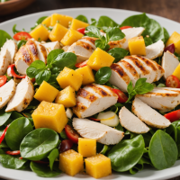 descubre una ensalada tropical refrescante con pollo al coco, frutas exóticas y sabores únicos. ideal para almuerzos ligeros y saludables durante todo el año.