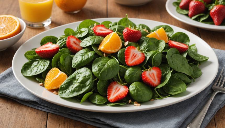 descubre cómo preparar una deliciosa ensalada de espinaca, naranja y fresas, perfecta para refrescar tu paladar con sabores frescos y saludables. ¡fácil de hacer y llena de vitaminas!