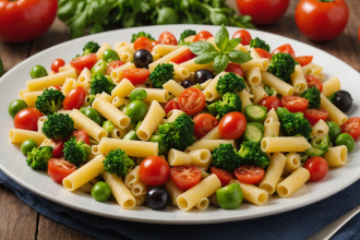descubre cómo preparar una deliciosa ensalada de pasta tricolor con verduras frescas y un aderezo ligero, ideal para una comida saludable, rápida y llena de sabor. ¡perfecta para cualquier ocasión!