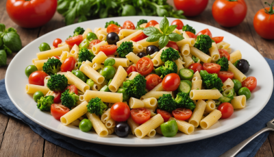 Ensalada de Pasta Tricolor con Verduras y Aderezo Ligero