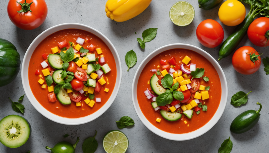 Gazpacho Tropical 1 descubre una versión refrescante y exótica del gazpacho tradicional con frutas tropicales. ideal para los días calurosos, esta receta fácil y saludable sorprenderá a tu paladar con sabores únicos y vibrantes.