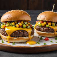 descubre la deliciosa combinación de sabores en nuestra hamburguesa de res con salsa de mango, una opción jugosa y refrescante perfecta para sorprender tu paladar.