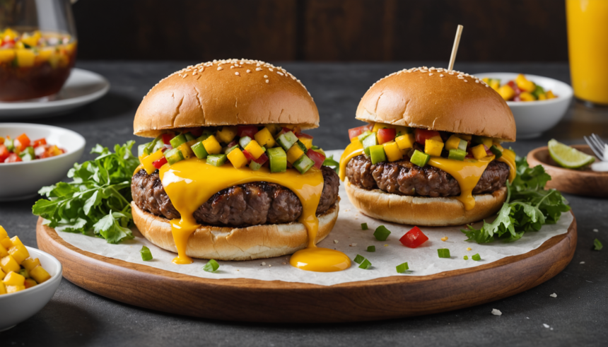 descubre la deliciosa combinación de sabores en nuestra hamburguesa de res con salsa de mango, una opción jugosa y refrescante perfecta para sorprender tu paladar.