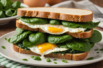 descubre una deliciosa receta de sándwich de huevo con espinaca, fácil de preparar, saludable y perfecta para el desayuno o cualquier momento del día.