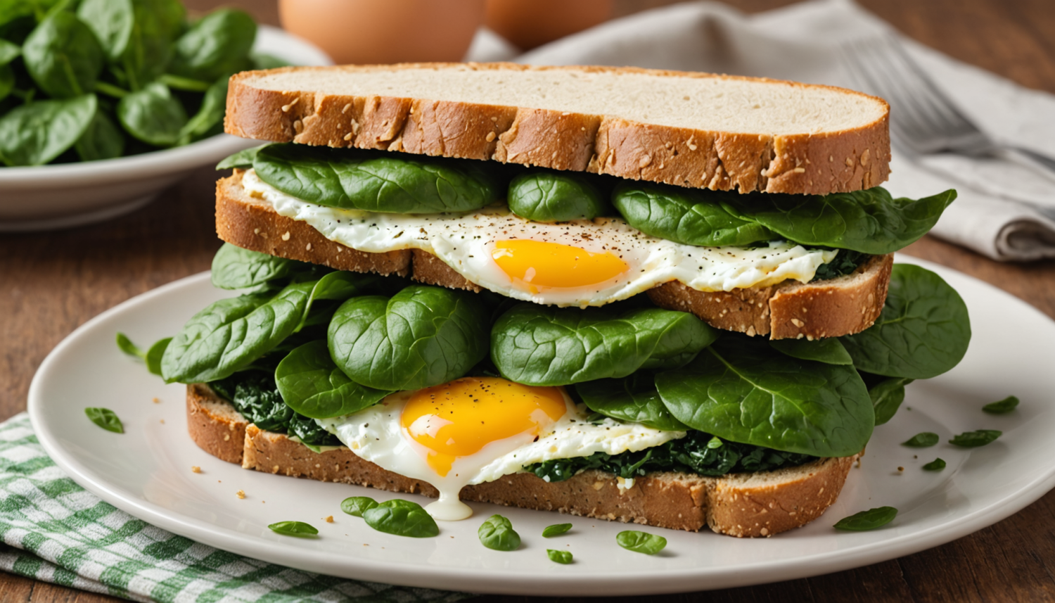 discover a delicious egg sandwich recipe with spinach, easy to prepare, healthy and perfect for breakfast or any time of day.