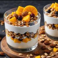 descubre cómo preparar un delicioso yogur con mango fresco y granola casera. una receta fácil, saludable y perfecta para el desayuno o como snack nutritivo en cualquier momento del día.