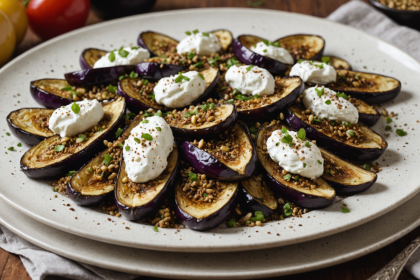 descubre una receta deliciosa de berenjenas asadas acompañadas de cremoso labneh y el toque aromático del za’atar. ideal para sorprender en tus comidas con sabores mediterráneos auténticos.
