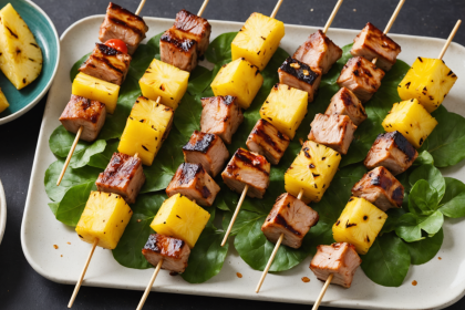 descubre cómo preparar brochetas tropicales de cerdo y piña, una receta fácil, deliciosa y refrescante ideal para asar en tus reuniones de verano. ¡sabor exótico en cada bocado!