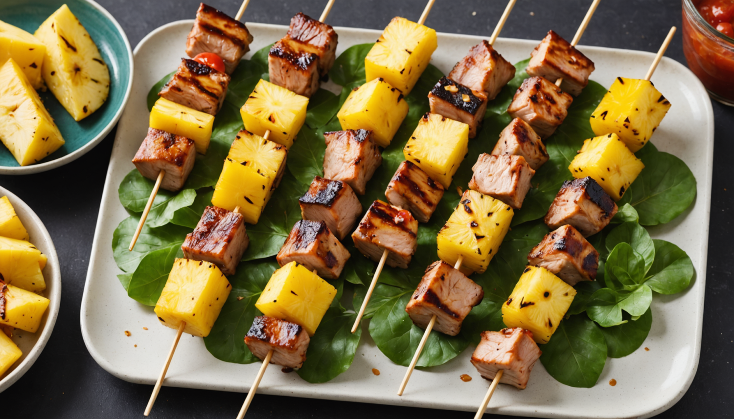 discover how to prepare tropical pork and pineapple skewers, an easy, delicious, and refreshing recipe ideal for grilling at your summer gatherings. exotic flavor in every bite!