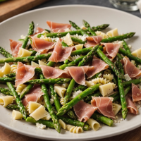 descubre una deliciosa ensalada tibia de farfalle con espárragos frescos, prosciutto crujiente y queso parmesano. una opción fácil y sofisticada para sorprender en tu próxima comida.