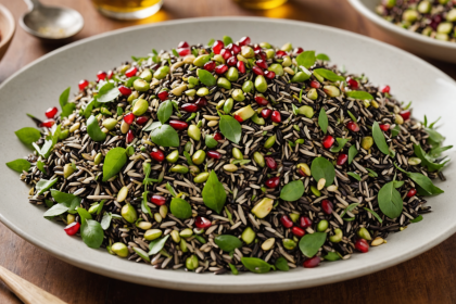 descubre una fresca y deliciosa ensalada de arroz salvaje con pistaches crujientes, granada jugosa y hierbas aromáticas. una receta saludable y colorida, perfecta para sorprender en cualquier ocasión.