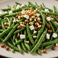 descubre una deliciosa ensalada de ejotes franceses con crujientes avellanas y suave queso de cabra, ideal para un plato ligero, nutritivo y lleno de sabor. perfecta como entrante o acompañamiento fresco en cualquier comida.
