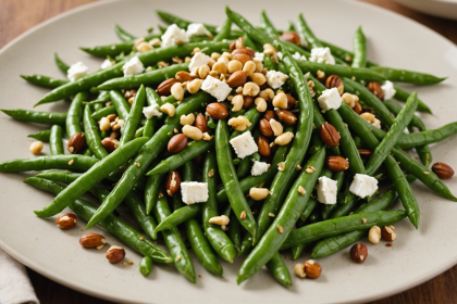 descubre una deliciosa ensalada de ejotes franceses con crujientes avellanas y suave queso de cabra, ideal para un plato ligero, nutritivo y lleno de sabor. perfecta como entrante o acompañamiento fresco en cualquier comida.