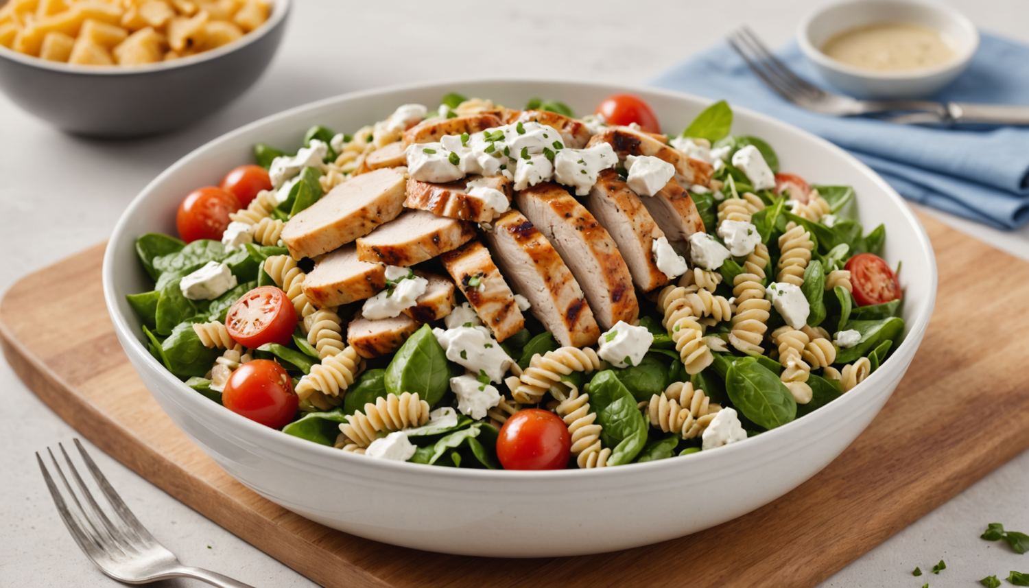 Whole Wheat Pasta Salad with Grilled Chicken and Yogurt Dressing 15 enjoy a whole wheat pasta salad with grilled chicken breast and a light yogurt dressing. a healthy, nutritious and perfect recipe for any occasion.