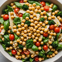 disfruta de una deliciosa ensalada de pasta mediterránea con garbanzos y vinagreta de limón, una receta fresca, saludable y fácil de preparar, perfecta para tus comidas ligeras o como plato principal vegetal.