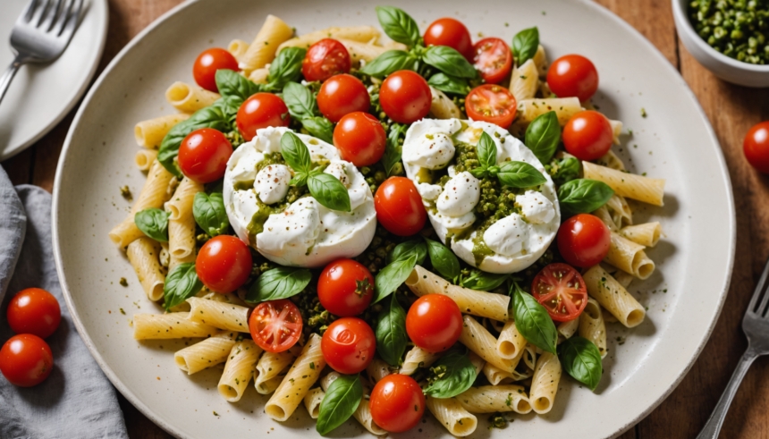 Ensalada de Pasta con Burrata, Jitomates Cherry y Pesto 1 descubre cómo preparar una deliciosa ensalada de pasta con burrata cremosa, jitomates cherry frescos y un toque de pesto. un plato fácil, refrescante y perfecto para cualquier ocasión. ¡sorprende a todos con esta receta irresistible!