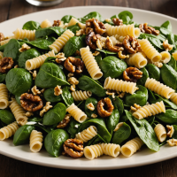 descubre cómo preparar una deliciosa ensalada de pasta con espinacas frescas, nuez caramelizada y una vinagreta de mostaza que aporta un toque único y sabroso. ideal para comidas ligeras y saludables.