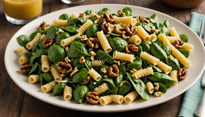 Ensalada de Pasta con Espinacas, Nuez Caramelizada y Vinagreta de Mostaza 2 Ensalada de Pasta con Espinacas, Nuez Caramelizada y Vinagreta de Mostaza