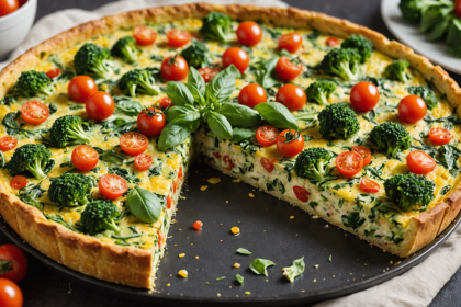 deléitate con esta frittata de brócoli, jitomate cherry y albahaca: una receta saludable, fácil de preparar y llena de sabor, perfecta para un desayuno o almuerzo ligero.