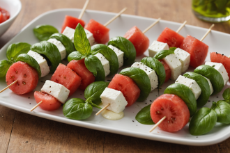 descubre cómo preparar mini brochetas caprese con sandía y albahaca, un aperitivo fresco, original y perfecto para sorprender en tus reuniones o celebraciones veraniegas.