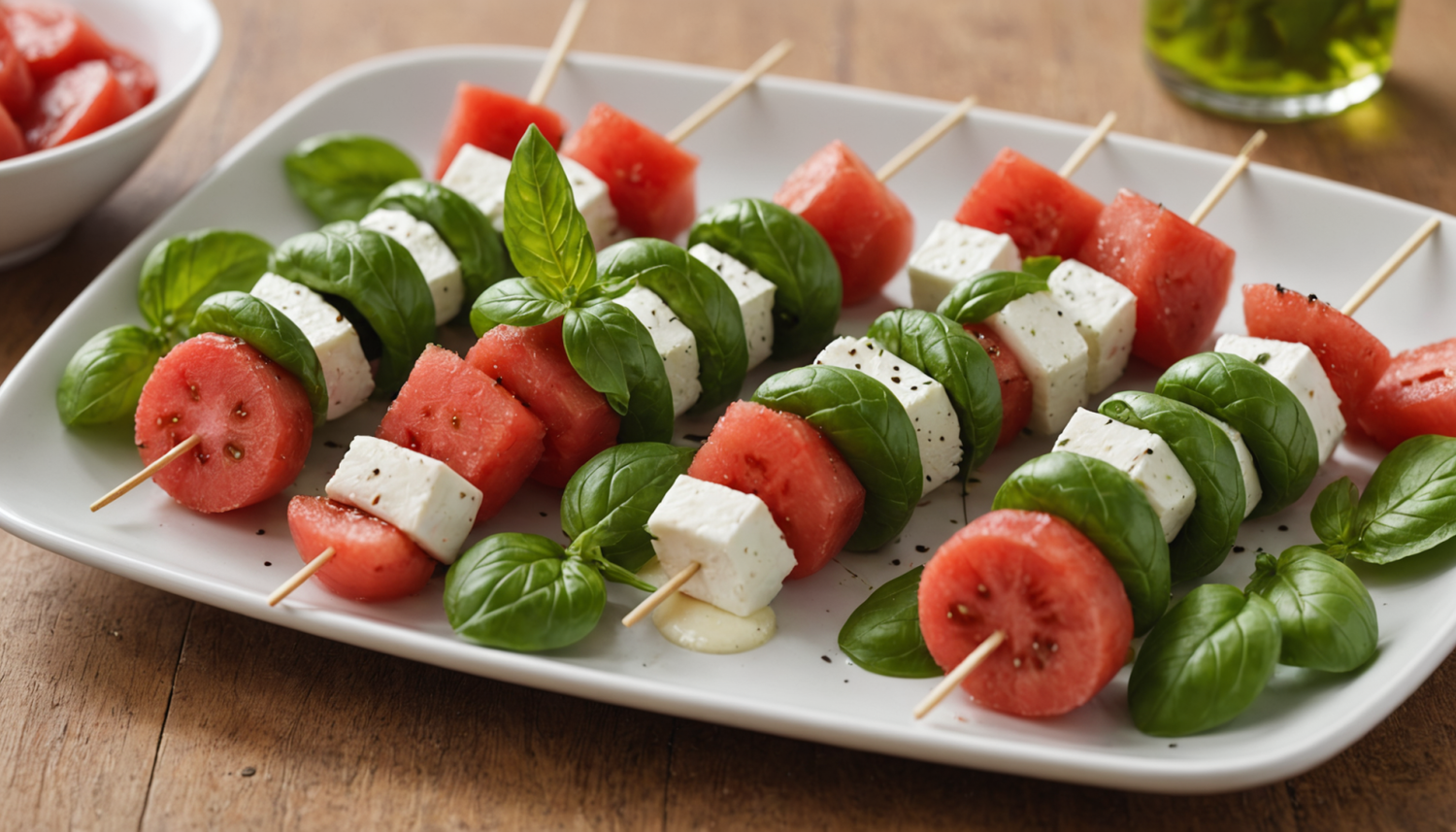 discover how to prepare mini caprese skewers with watermelon and basil, a fresh, original and perfect appetizer to surprise at your summer gatherings or celebrations.