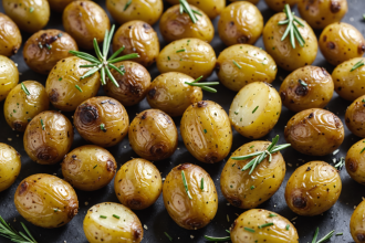 enjoy some delicious oven-roasted cambray potatoes with rosemary and garlic, perfect as an easy and flavorful side dish for your meals. simple and aromatic recipe!