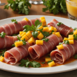 descubre cómo preparar unos deliciosos rollitos de jamón serrano rellenos de mango fresco y rúcula, una opción fácil, ligera y perfecta como aperitivo o entrante para sorprender a tus invitados.