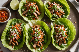 discover how to prepare delicious Asian-style pork lettuce tacos, a light, fresh, and flavorful recipe, ideal for your healthy meals.